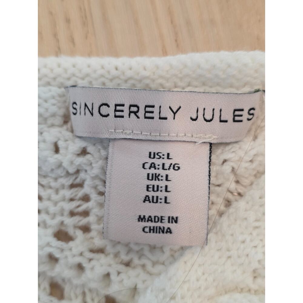 Sincerely Jules White Crochet Scallop Boho Bell Sleeve Crop Sweater Top Size L - Picture 7 of 8